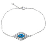 Evil Eye Jewelry Bracelet, 925 Sterling Silver, with 1 Inch extender chain, plated, oval chain & micro pave cubic zirconia & epoxy gel Approx 6 Inch 
