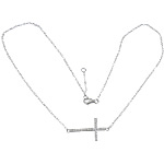 Collar de plata circonita, plata de ley 925, con 1.5 inch extender cadena, Cruces, chapado, con circonia cúbica, más colores para la opción, 31.5x15.5x2mm, 1.8x1.3x0.3mm, longitud:aproximado 16 Inch, Vendido por Sarta