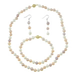 Conjuntos de joyería perlas de agua dulce natural, Perlas cultivadas de agua dulce, pulsera & pendiente & collar, multicolor, 7-8mm, longitud:16.5 Inch, 7.5 Inch, Vendido por Set