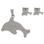 Fashion Stainless Steel Jewelry Sets, pendant & earring, Dolphin, frosted, original color Approx 