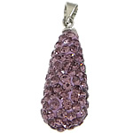 Rhinestone Clay Pave Pendants, with Brass, Teardrop, platinum color plated, with 90 pcs rhinestone, Mid Amethyst PP13 Approx 