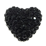 Strass Ton befestigte Perlen, Strass Ton befestigte Perelen, Herz, schwarz, 27x25x16mm, Bohrung:ca. 2mm, verkauft von PC