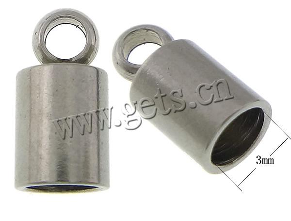 Stainless Steel End Caps, Tube, original color, 4x8mm, 3mm, Hole:Approx 2mm, 2000PCs/Bag, Sold By Bag