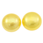 Half Drilled Cultured Freshwater Pearl Beads, Button, half-drilled, yellow, 9-10mm Approx 0.8mm, Approx 