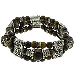 Tiger Eye Stone Bracelets, with rhinestone brass spacer & Elastic Thread & Zinc Alloy, antique silver color plated, beaded bracelet, 6mm  10mm Approx 8 Inch 