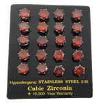 Boucle en acier inoxydable zircons cubiques, acier inoxydable 316L, Plat rond, avec zircone cubique, rouge, 7mm, Environ Vendu par sac