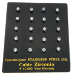 Stainless Steel Cubic Zirconia Stud Earring, 316L Stainless Steel, Flat Round, with cubic zirconia, light purple, 3mm, Approx 