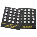 Stainless Steel Cubic Zirconia Stud Earring, 316L Stainless Steel, Square, plated, with cubic zirconia 7mm, Approx 