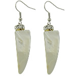 White Shell Earrings, Brass, with White Shell, platinum color plated, with rhinestone 58mm 