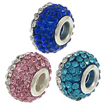 Rhinestone Brass European Beads, with Resin, Rondelle, plated, brass double core without troll & with rhinestone Approx 5mm 