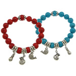 Synthetic Turquoise Bracelet, with Elastic Thread & Zinc Alloy, antique silver color plated, charm bracelet 10mm   Approx 6 Inch 