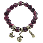 Rain Flower Stone Bracelets, with Elastic Thread & Zinc Alloy, Round, charm bracelet, purple, 10mm   Approx 6 Inch 