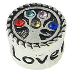 Rhinestone Zinc Alloy European Beads, Flat Round, plated, without troll & with rhinestone Approx 5mm 