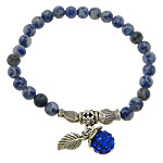 Sodalite Bracelet, with Rhinestone Clay Pave & Elastic Thread & Zinc Alloy, antique silver color plated, charm bracelet & with rhinestone  6mm Approx 8 Inch 