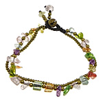 quartz clair bracelet, avec corde en nylon & laiton & fer, 2 fils, 11-6mm Environ 7 pouce, Vendu par brin