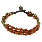 Red Agate Bracelets, with Nylon Cord & Brass & Iron, antique gold color plated, 4.5mm, 3mm Approx 7 Inch 