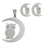Enamel Stainless Steel Jewelry Sets, pendant & earring, with enamel, Owl Approx 
