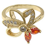 Zirkonia Messing Finger Ring, Blume, goldfarben plattiert, mit kubischem Zirkonia & facettierte, 17mm, Größe:7, verkauft von PC
