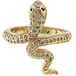 Cubic Zircon Brass Finger Ring, Snake, gold color plated, with cubic zirconia, 22mm, US Ring 