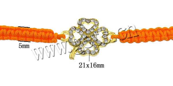 Zinc Alloy Woven Ball Bracelets, with Nylon Cord & Brass, Four Leaf Clover, plated, Customized & with rhinestone, more colors for choice, 21x16x2.5mm, 4mm, 5mm, Length:6-10 Inch, Sold By Strand
