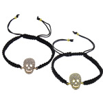 Zinc Alloy Woven Ball Bracelets, with Nylon Cord & Brass, Skull, plated, Customized & with rhinestone 4mm, 5mm Inch 