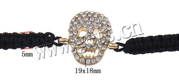 Zinc Alloy Woven Ball Bracelets, with Nylon Cord & Brass, Skull, plated, Customized & with rhinestone, more colors for choice, 19x18x4mm, 4mm, 5mm, Length:6-10 Inch, Sold By Strand