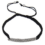Zinc Alloy Woven Ball Bracelets, with Nylon Cord & Brass, platinum color plated, Customized & with rhinestone 6mm, 5mm Inch 