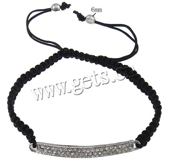 Zinc Alloy Woven Ball Bracelets, with Nylon Cord & Brass, platinum color plated, Customized & with rhinestone, more colors for choice, 46x5x3mm, 6mm, 5mm, Length:7-11 Inch, Sold By Strand