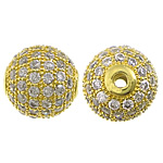 Cubic Zirconia Micro Pave Brass Beads, Round, real gold plated, micro pave cubic zirconia, 10mm Approx 1.5mm 
