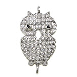 Rhinestone Brass Connector, Owl, platinum color plated, micro pave rhinestone & 1/1 loop Approx 1.5mm 