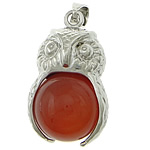 Agate Brass Pendants, with Red Agate, Owl, platinum color plated Approx 