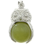 Agate Brass Pendants, with Green Agate, Owl, platinum color plated Approx 