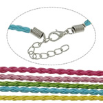 PU Leather Necklace Cord, zinc alloy lobster clasp, platinum color plated, with extender chain, mixed colors, nickel, lead & cadmium free, 3mm Approx 20 Inch 