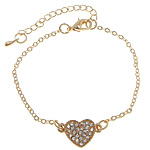 Rhinestone Brass Bracelets, with 2.5 inch extender chain, Heart, rose gold color plated, oval chain & with rhinestone Approx 6.5 Inch 