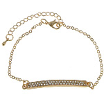 Strass bracelets de cuivre, laiton, avec 2.5 inch chaînes de rallonge, Plaqué de couleur d'or rose, chaîne ovale & avec strass Environ 7.5 pouce, Vendu par brin