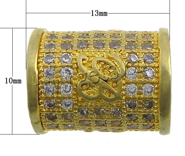 Cubic Zirconia Micro Pave Brass Beads, Column, plated, micro pave cubic zirconia, more colors for choice, 13x10mm, Hole:Approx 2.5mm, Sold By PC