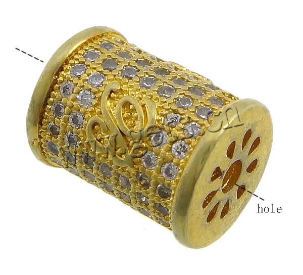 Cubic Zirconia Micro Pave Brass Beads, Column, plated, micro pave cubic zirconia, more colors for choice, 13x10mm, Hole:Approx 2.5mm, Sold By PC