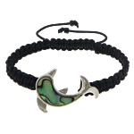 coquille d'ormeau bracelet de Woven Ball, avec corde en nylon & plastique, dauphin, noire  .5 pouce, Vendu par brin