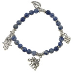 Bracelet Spot bleu, Tache bleue, avec alliage de zinc, Rond, Placage de couleur platine, bracelet à breloques & noircir, 6mm    Environ 7 pouce, Vendu par brin