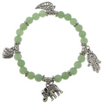 aventurine vert bracelet, avec alliage de zinc, Fait avec amour mot, Placage de couleur platine, bracelet à breloques & noircir, 6mm    Environ 7 pouce, Vendu par brin