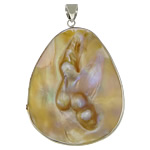 Brass Shell Pendants, with Pearl Shell, Oval, platinum color plated Approx 
