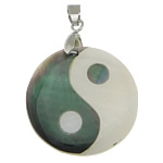 Brass Shell Pendants, White Shell, with Black Shell & Brass, Flat Round, platinum color plated, ying yang Approx 