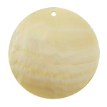 Желтый оболочки подвески, Желтая ракушка, Плоская круглая форма, натуральный отверстие:Приблизительно 3mm, продается PC