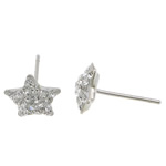 925 Sterling Silver Stud Earring, with Rhinestone Clay Pave, Star, with 40 pcs rhinestone & with Czech rhinestone 0.8mm 