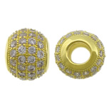Cubic Zirconia Micro Pave Brass European Bead, Drum, plated, micro pave cubic zirconia & without troll Approx 4.5mm 