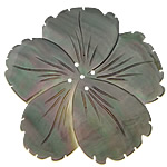 Black Shell Cabochon, with White Shell, Flower, flat back 