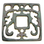 Black Shell Cabochon, with White Shell, Square, flat back 