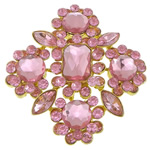 Acrylic Flower Accessories, Zinc Alloy, with Acrylic, gold color plated, flat back & faceted & with rhinestone, pink, lead & nickel free 