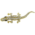 kristallbesetzter Schmuckstück aus Zinklegierung, Gecko, goldfarben plattiert, flache Rückseite & mit Strass, frei von Blei & Kadmium, 70x22x7mm, verkauft von PC