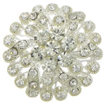 Zinc Alloy Shank Button, Flower, silver color plated, with rhinestone, lead & cadmium free Approx 3mm 